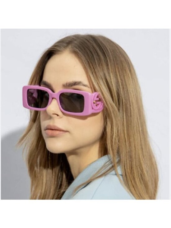 Gucci GG1325S 006 Sunglasses Pink Rectangle Frame, Grey Lenses main image 5